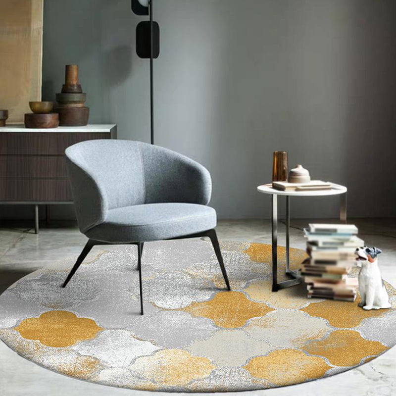 Lisslune | Gold geometric ogee pattern rug synthetic Moroccan area rug washable pet-friendly rug for decoration
