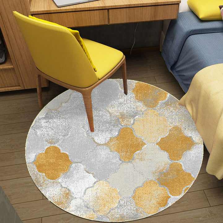 Lisslune | Gold geometric ogee pattern rug synthetic Moroccan area rug washable pet-friendly rug for decoration