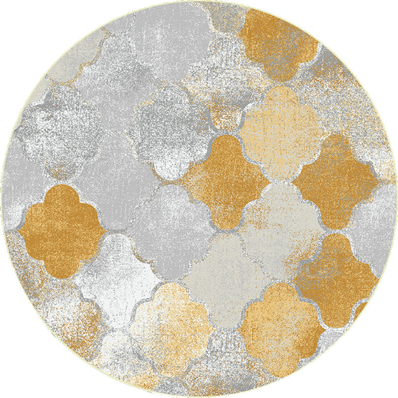 Lisslune | Gold geometric ogee pattern rug synthetic Moroccan area rug washable pet-friendly rug for decoration