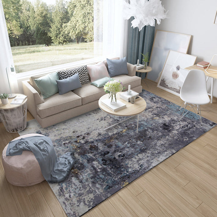 Lisslune | Industrial Living Room Rug Black Abstract Indoor Carpet Polyester Non-Slip Washable Pet-Friendly Rug