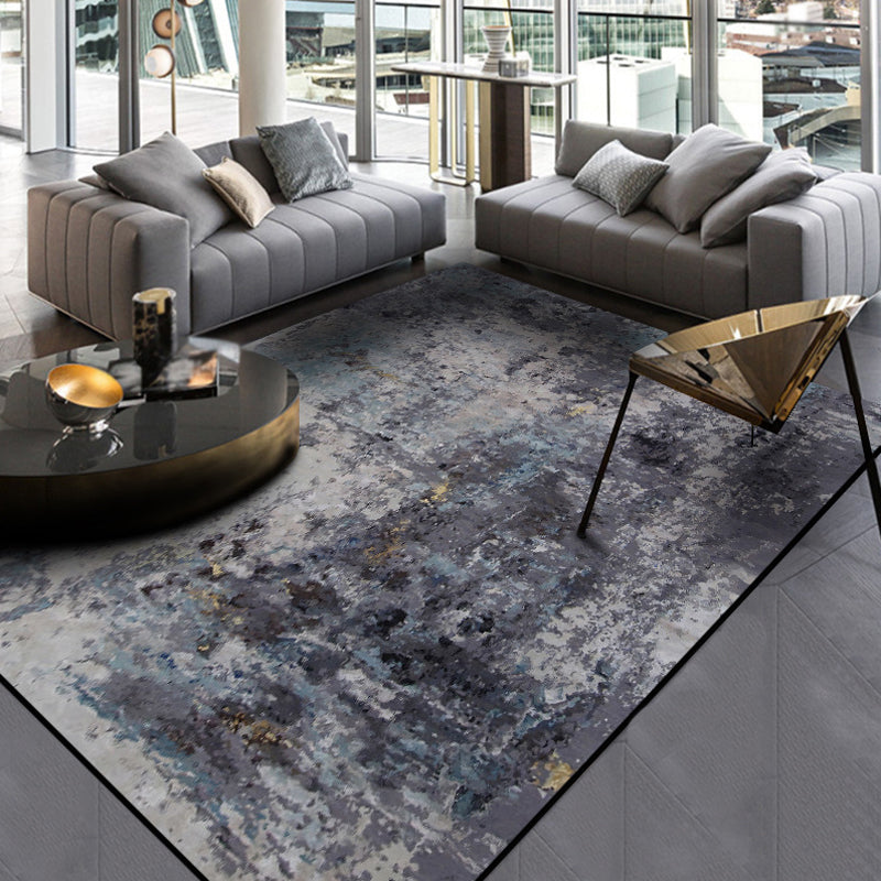 Lisslune | Industrial Living Room Rug Black Abstract Indoor Carpet Polyester Non-Slip Washable Pet-Friendly Rug