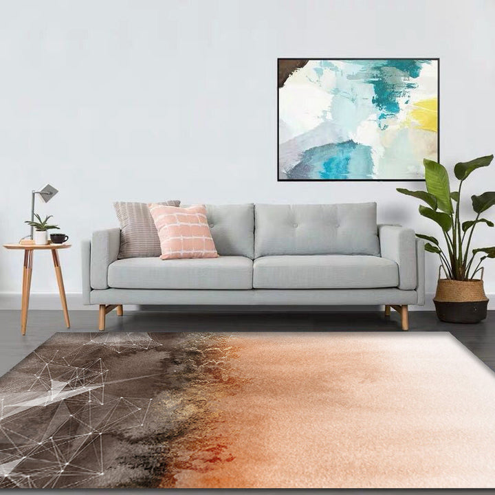 Lisslune | Modern Parlor Rug Orange Ombre and Geometric Pattern Rug Polyester Washable Non-Slip Pet-Friendly Rug