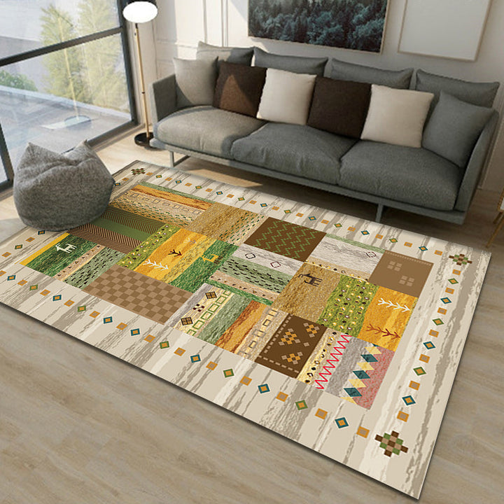 Lisslune | Brown and Green Southwestern Rug Polypropylene Tribal Diamond Pattern Rug Pet Friendly Washable Non-Slip Rug for Decoration