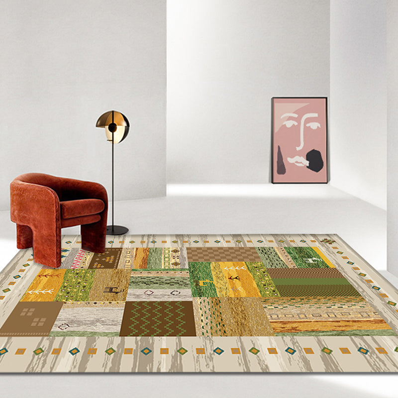 Lisslune | Brown and Green Southwestern Rug Polypropylene Tribal Diamond Pattern Rug Pet Friendly Washable Non-Slip Rug for Decoration