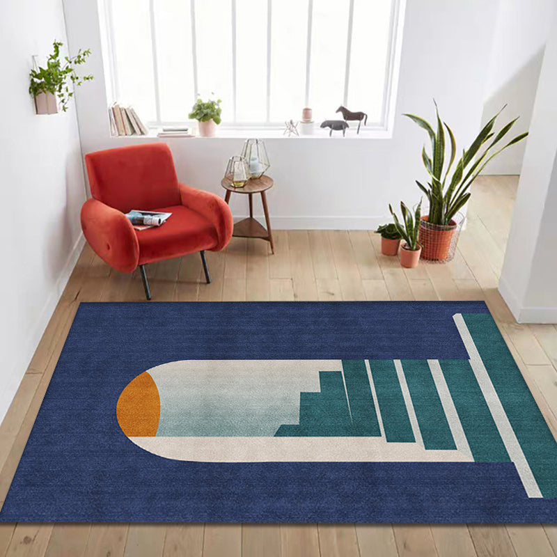 Lisslune | Blue Nordic Rug Polypropylene Door Pattern Rug Pet Friendly Washable Non-Slip Rug for Bedroom