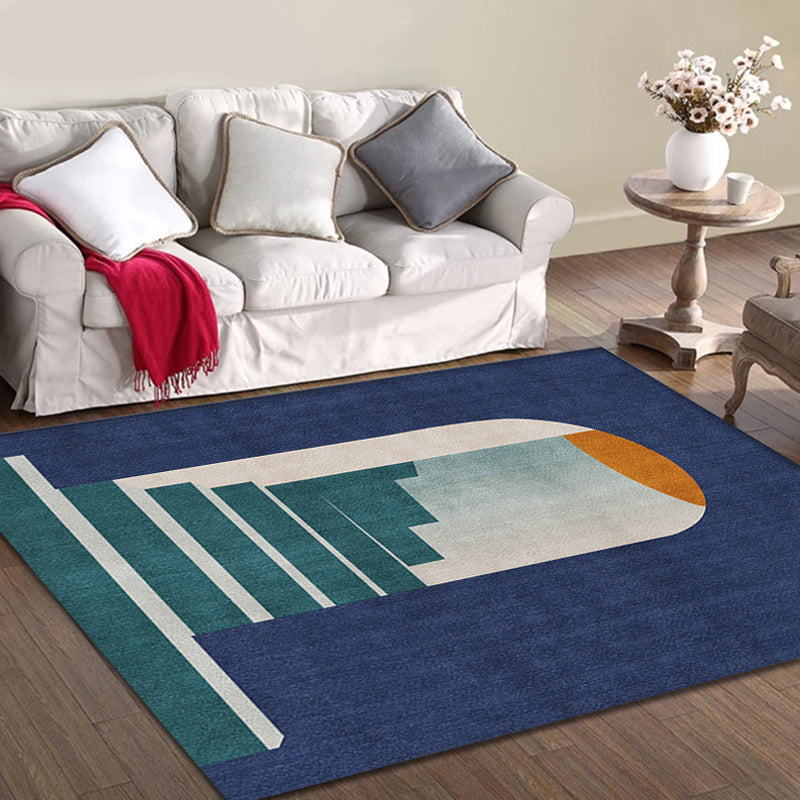Lisslune | Blue Nordic Rug Polypropylene Door Pattern Rug Pet Friendly Washable Non-Slip Rug for Bedroom