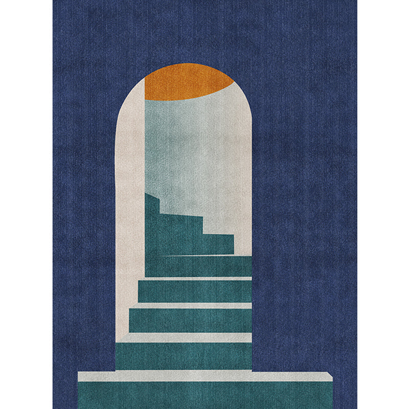 Lisslune | Blue Nordic Rug Polypropylene Door Pattern Rug Pet Friendly Washable Non-Slip Rug for Bedroom