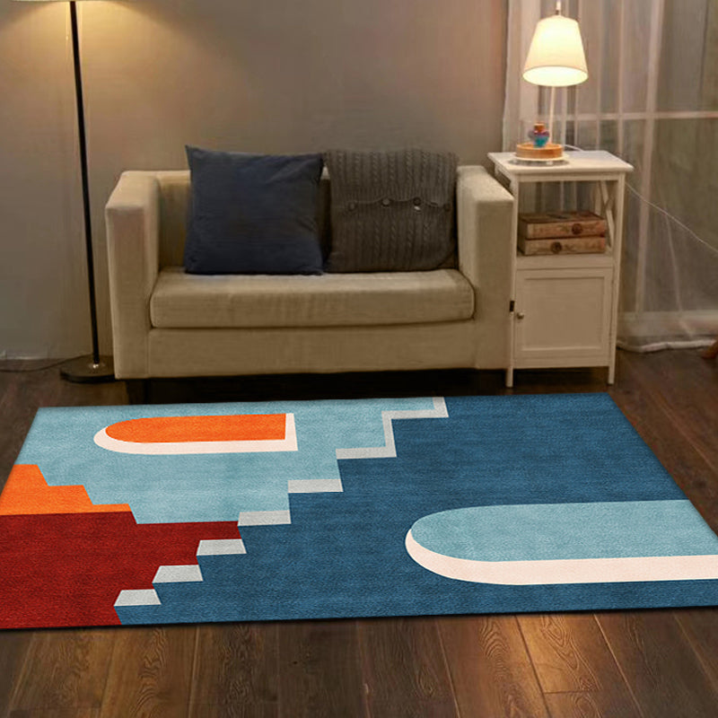 Lisslune | Blue Nordic Rug Polypropylene Door Pattern Rug Pet Friendly Washable Non-Slip Rug for Bedroom