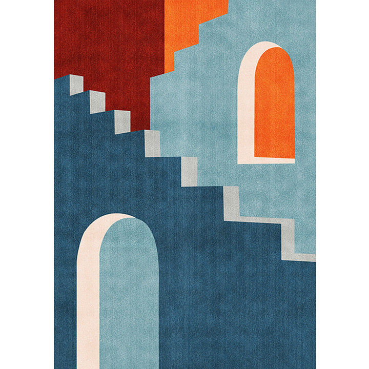 Lisslune | Blue Nordic Rug Polypropylene Door Pattern Rug Pet Friendly Washable Non-Slip Rug for Bedroom