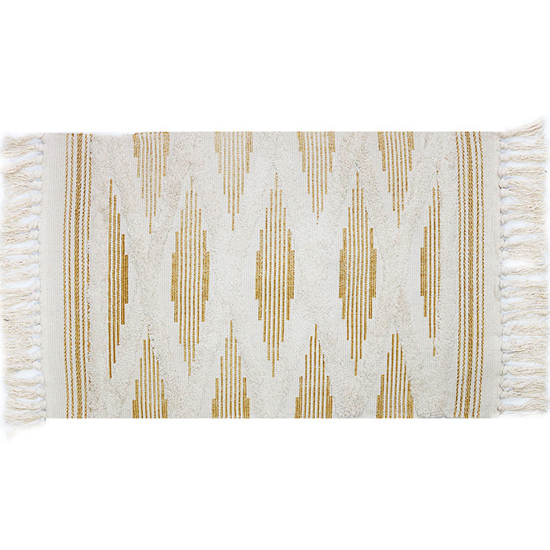 Lisslune | Yellow and gray bedroom carpet southwestern striped pattern carpet cotton non-slip backing washable area rug