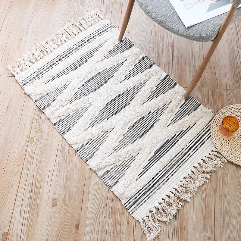 Lisslune | Yellow and gray bedroom carpet southwestern striped pattern carpet cotton non-slip backing washable area rug
