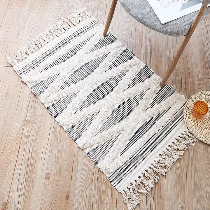 Lisslune | Yellow and gray bedroom carpet southwestern striped pattern carpet cotton non-slip backing washable area rug