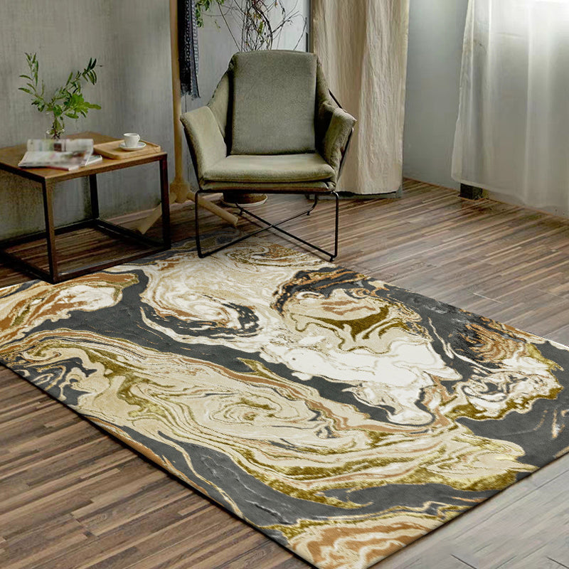 Lisslune | Gold Abstract Carpet Polyester Modern Rug Washable Non-slip Back Carpet for Decoration