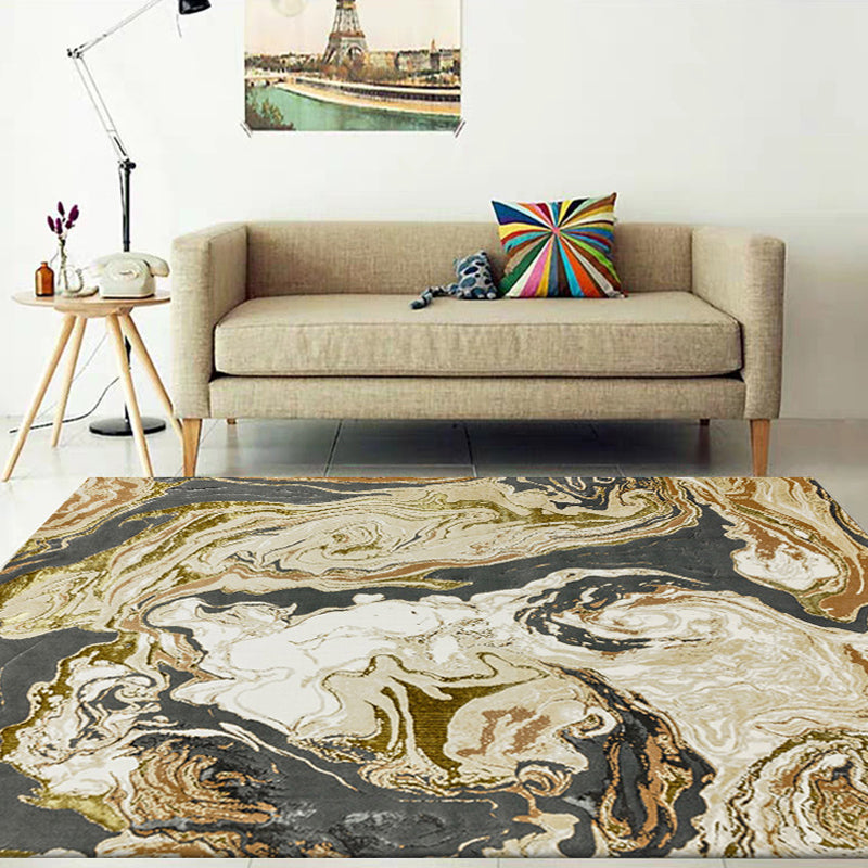 Lisslune | Gold Abstract Carpet Polyester Modern Rug Washable Non-slip Back Carpet for Decoration