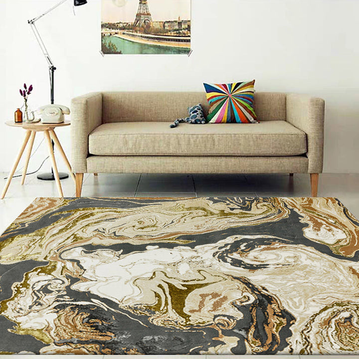 Lisslune | Gold Abstract Carpet Polyester Modern Rug Washable Non-slip Back Carpet for Decoration