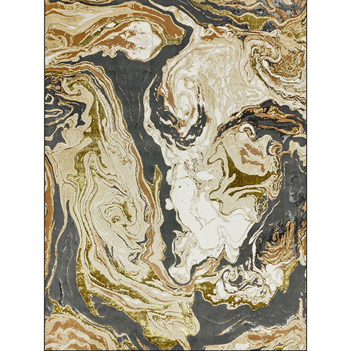 Lisslune | Gold Abstract Carpet Polyester Modern Rug Washable Non-slip Back Carpet for Decoration