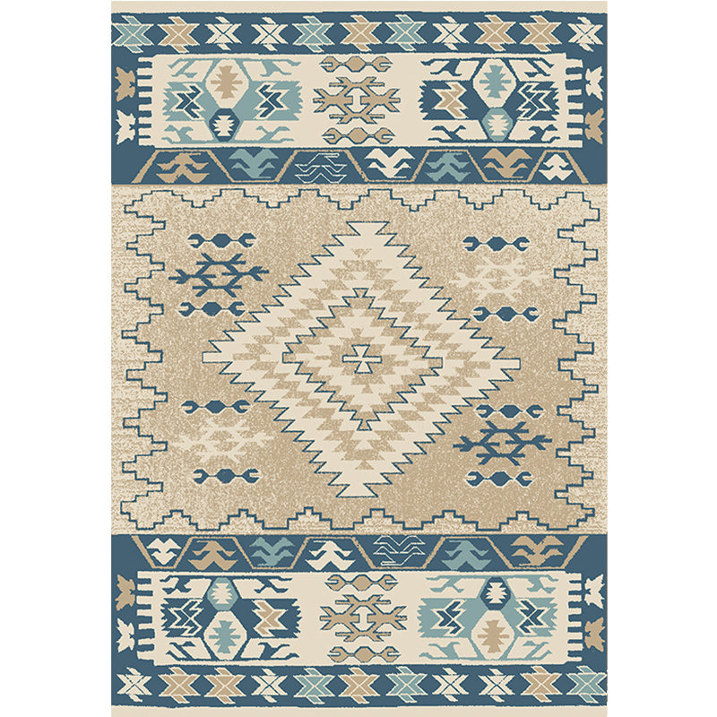Lisslune | Brown and Blue Bohemian Rug Synthetic Tribal Diamond Pattern Rug Pet-Friendly Washable Non-Slip Rug for Decoration