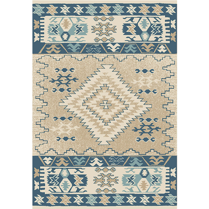 Lisslune | Brown and Blue Bohemian Rug Synthetic Tribal Diamond Pattern Rug Pet-Friendly Washable Non-Slip Rug for Decoration