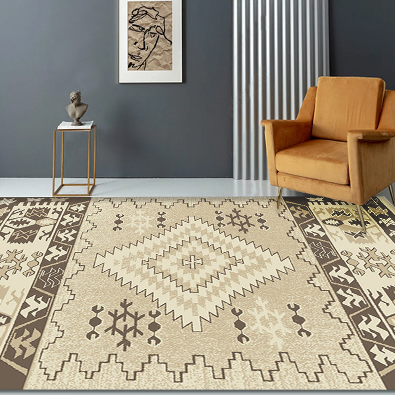Lisslune | Brown and Blue Bohemian Rug Synthetic Tribal Diamond Pattern Rug Pet-Friendly Washable Non-Slip Rug for Decoration