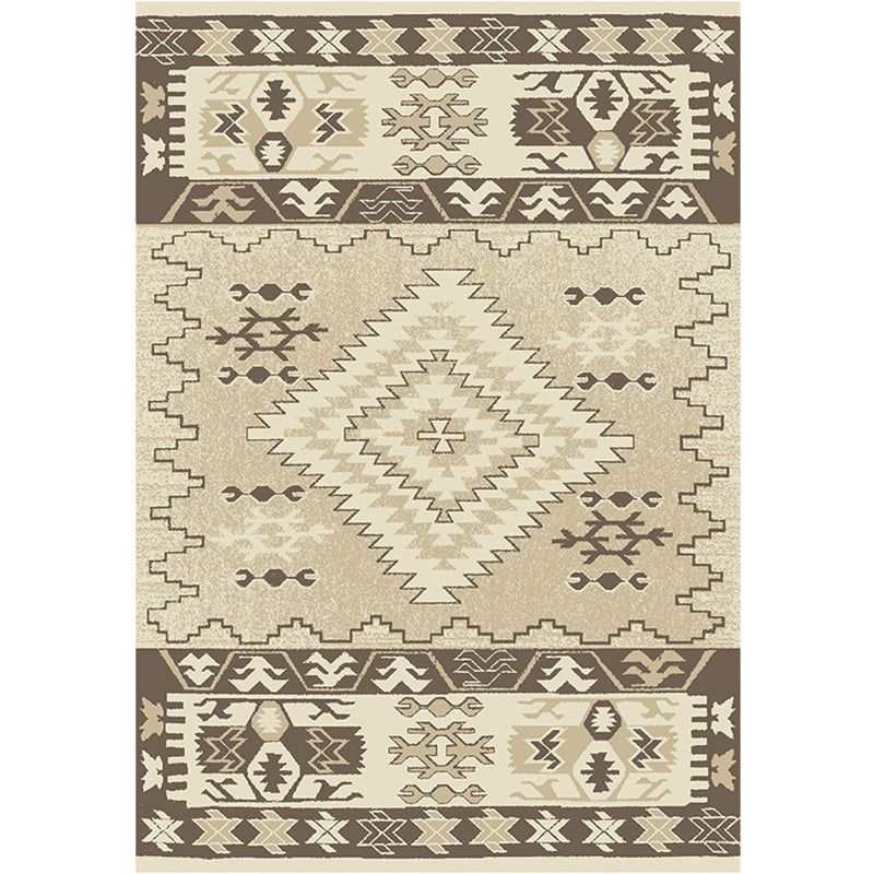 Lisslune | Brown and Blue Bohemian Rug Synthetic Tribal Diamond Pattern Rug Pet-Friendly Washable Non-Slip Rug for Decoration