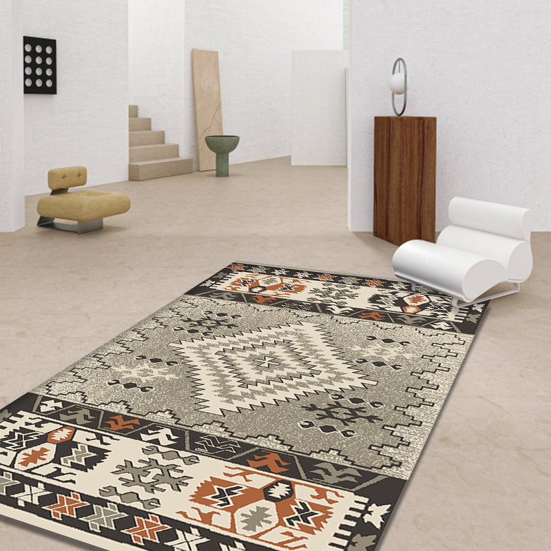 Lisslune | Brown and Blue Bohemian Rug Synthetic Tribal Diamond Pattern Rug Pet-Friendly Washable Non-Slip Rug for Decoration