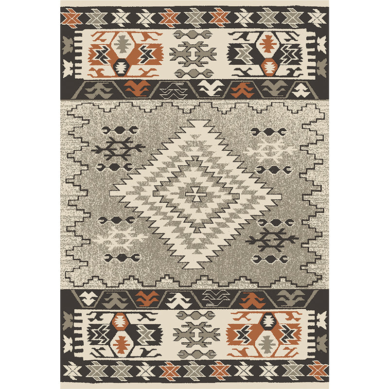Lisslune | Brown and Blue Bohemian Rug Synthetic Tribal Diamond Pattern Rug Pet-Friendly Washable Non-Slip Rug for Decoration