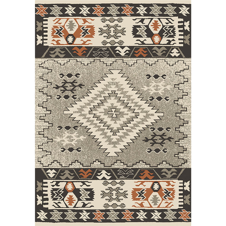 Lisslune | Brown and Blue Bohemian Rug Synthetic Tribal Diamond Pattern Rug Pet-Friendly Washable Non-Slip Rug for Decoration