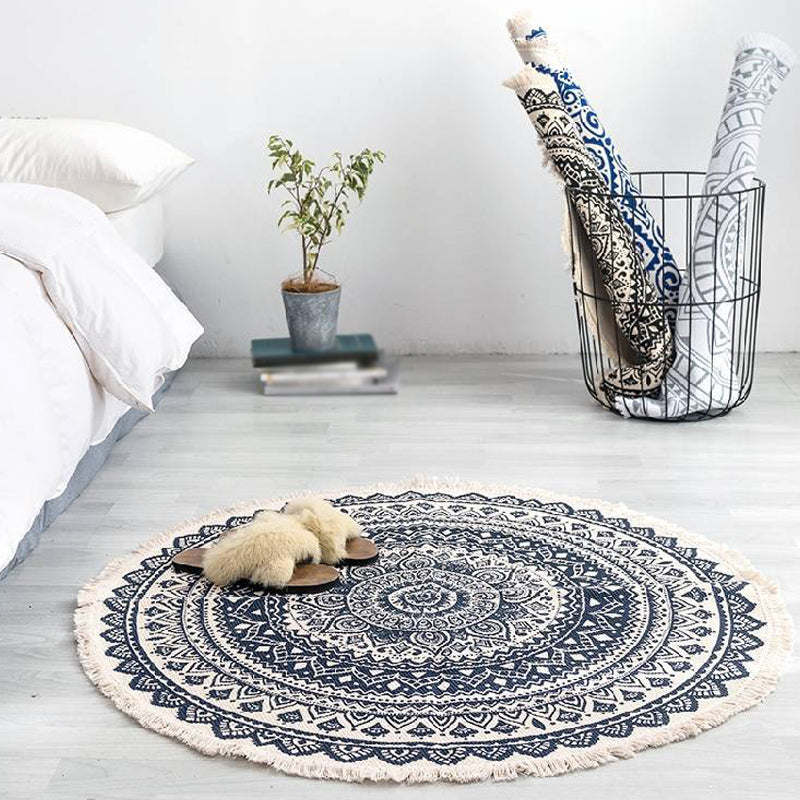 Lisslune | Moroccan tribal floral pattern rug multicolor cotton rug non-slip pet-friendly washable rug for bedroom
