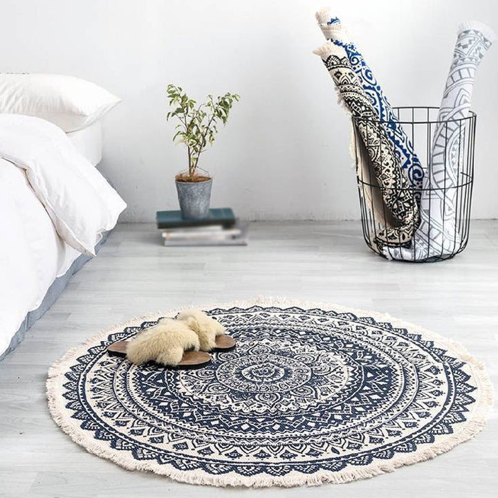 Lisslune | Moroccan tribal floral pattern rug multicolor cotton rug non-slip pet-friendly washable rug for bedroom