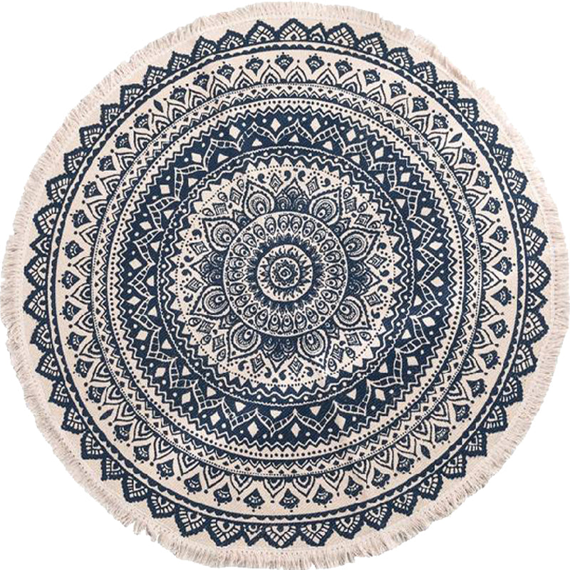 Lisslune | Moroccan tribal floral pattern rug multicolor cotton rug non-slip pet-friendly washable rug for bedroom