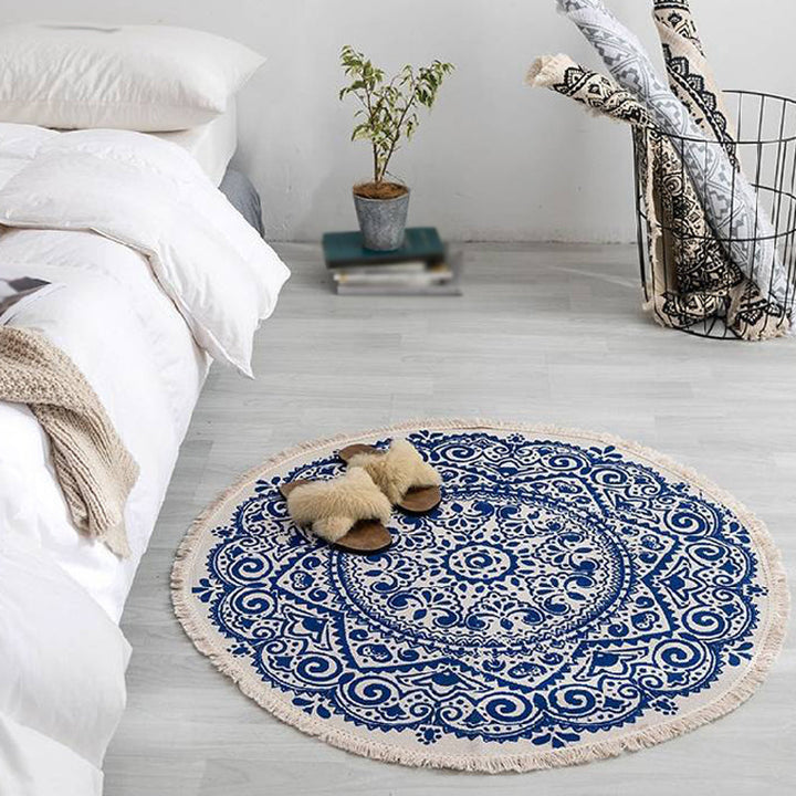 Lisslune | Moroccan tribal floral pattern rug multicolor cotton rug non-slip pet-friendly washable rug for bedroom