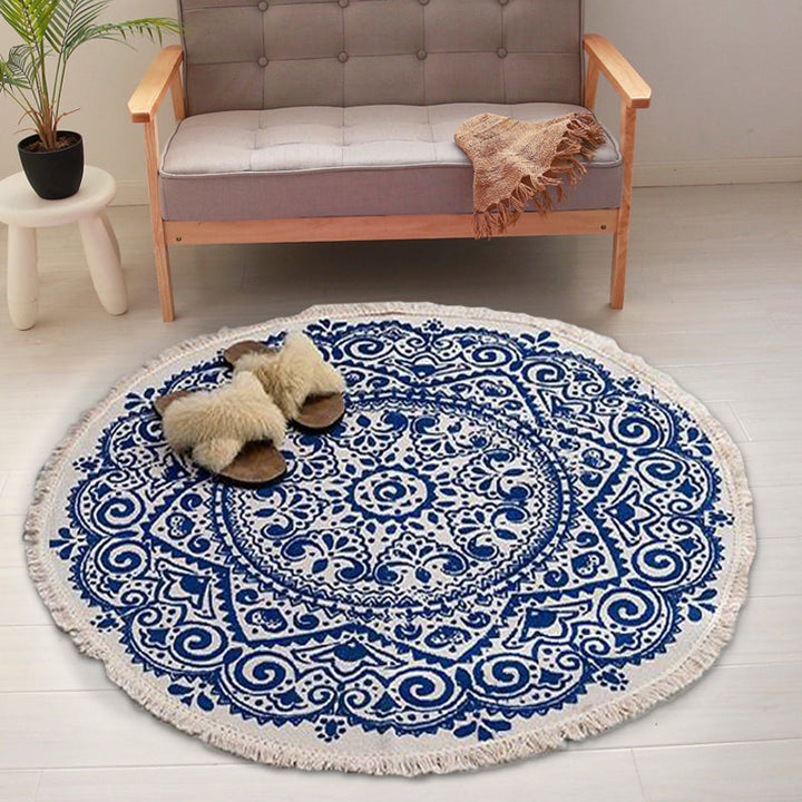 Lisslune | Moroccan tribal floral pattern rug multicolor cotton rug non-slip pet-friendly washable rug for bedroom