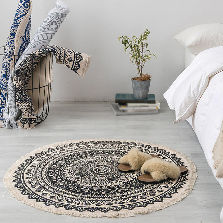 Lisslune | Moroccan tribal floral pattern rug multicolor cotton rug non-slip pet-friendly washable rug for bedroom