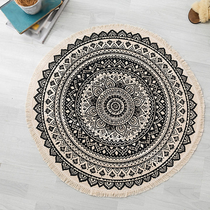 Lisslune | Moroccan tribal floral pattern rug multicolor cotton rug non-slip pet-friendly washable rug for bedroom