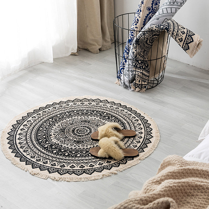 Lisslune | Moroccan tribal floral pattern rug multicolor cotton rug non-slip pet-friendly washable rug for bedroom