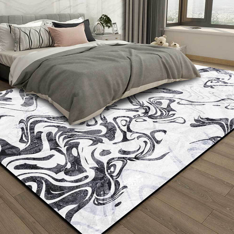 Lisslune | Black and White Study Rug Modernism Abstract Rug Polyester Machine Washable Non-Slip Back Carpet
