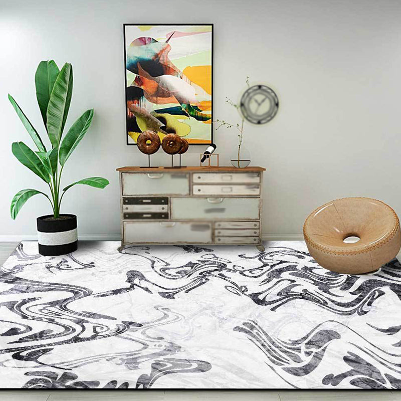 Lisslune | Black and White Study Rug Modernism Abstract Rug Polyester Machine Washable Non-Slip Back Carpet