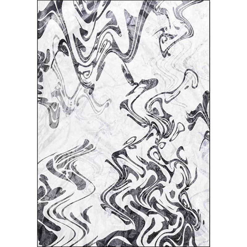Lisslune | Black and White Study Rug Modernism Abstract Rug Polyester Machine Washable Non-Slip Back Carpet