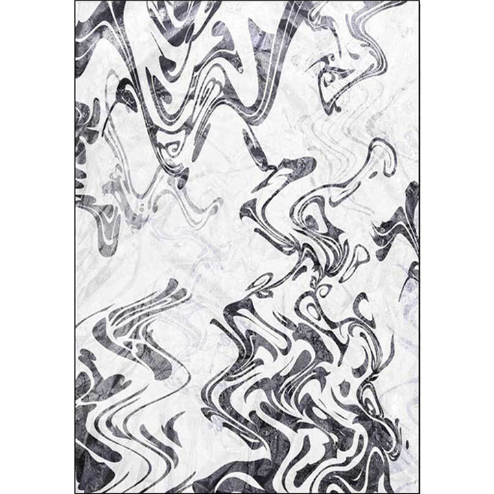 Lisslune | Black and White Study Rug Modernism Abstract Rug Polyester Machine Washable Non-Slip Back Carpet