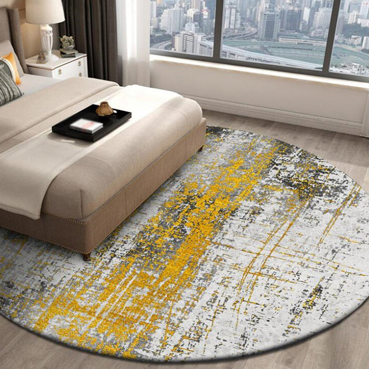 Lisslune | Yellow Industrial Carpet Polyester Abstract Carpet Pet Friendly Washable Non-slip Area Rug for Bedroom