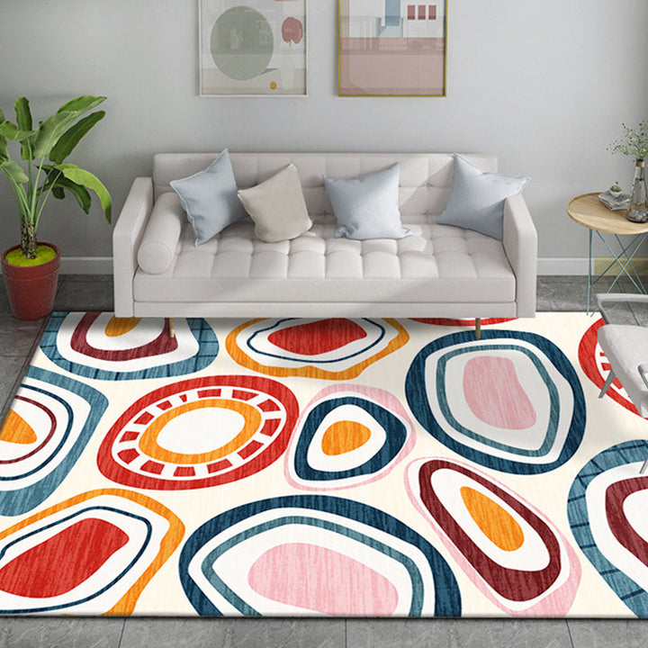 Lisslune | Multicolor Colorblock Rug Polyester Modernist Rug Washable Non-Slip Back Rug for Bedroom