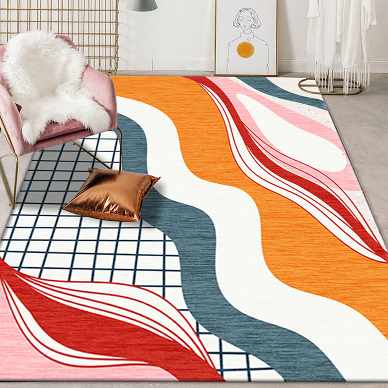 Lisslune | Multicolor Colorblock Rug Polyester Modernist Rug Washable Non-Slip Back Rug for Bedroom