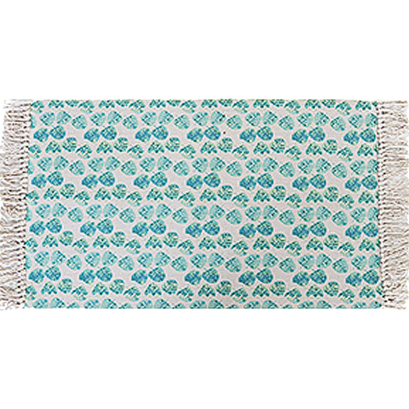 Lisslune | Tropical Leaf Pattern Carpet Green Cotton Rug Non-slip Pet Friendly Washable Area Rug for Living Room