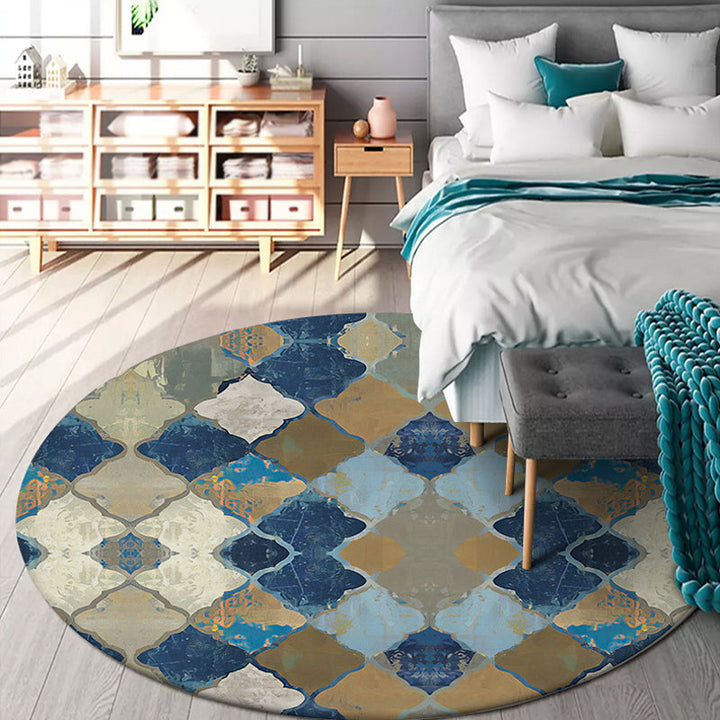 Lisslune | Blue Moroccan Carpet Polyester Albany Geometric Ogee Pattern Carpet Pet Friendly Washable Non-Slip Carpet for Bedroom