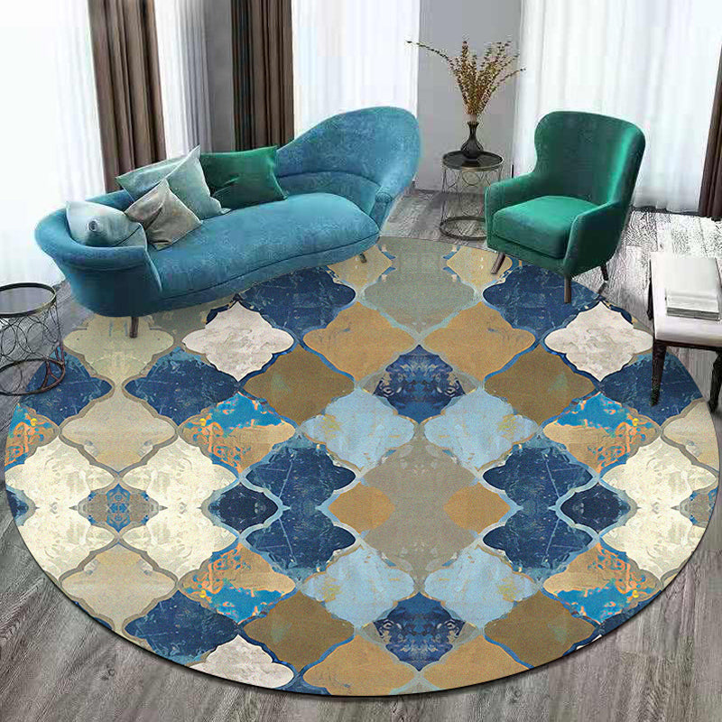 Lisslune | Blue Moroccan Carpet Polyester Albany Geometric Ogee Pattern Carpet Pet Friendly Washable Non-Slip Carpet for Bedroom