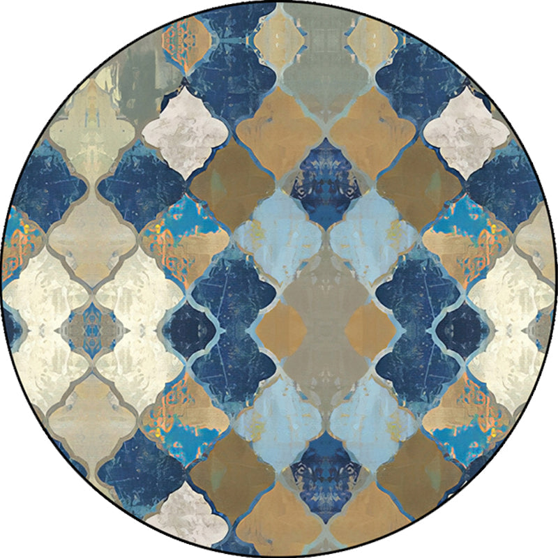 Lisslune | Blue Moroccan Carpet Polyester Albany Geometric Ogee Pattern Carpet Pet Friendly Washable Non-Slip Carpet for Bedroom