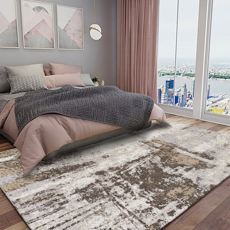 Lisslune | Industrial Abstract Rug Brown Synthetic Rug Anti-Slip Mat Pet-Friendly Washable Rug for the Living Room