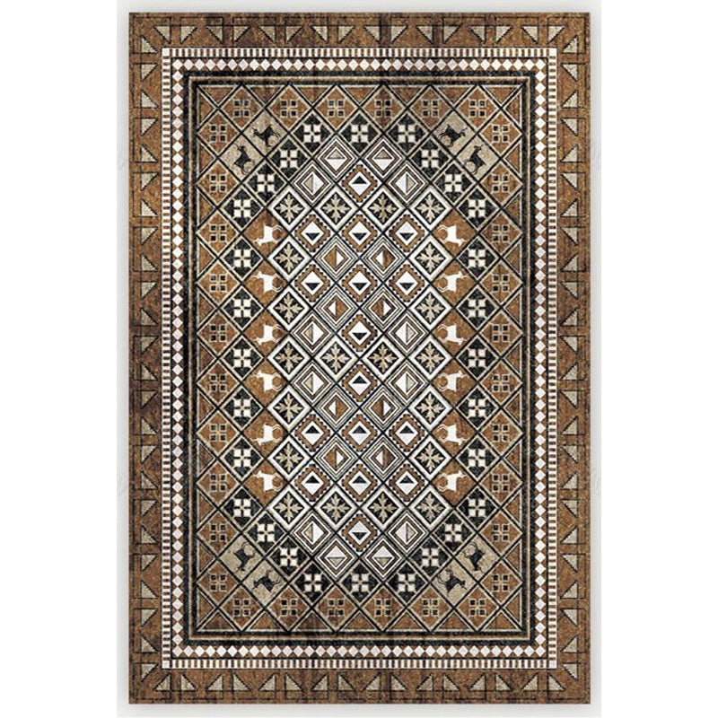 Lisslune | Moroccan Living Room Carpet Brown Tribal Geometric Pattern Carpet Polyester Washable Non-Slip Pet-Friendly Area Rug