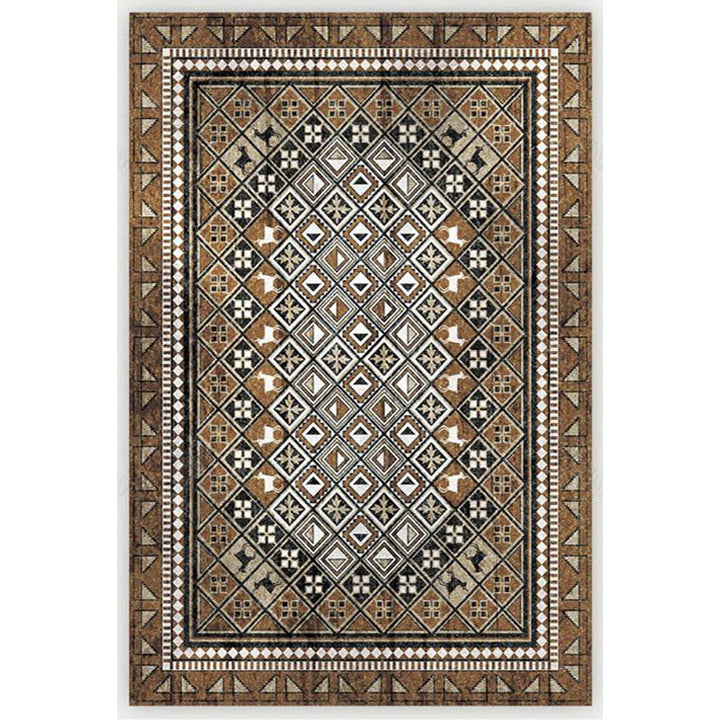 Lisslune | Moroccan Living Room Carpet Brown Tribal Geometric Pattern Carpet Polyester Washable Non-Slip Pet-Friendly Area Rug