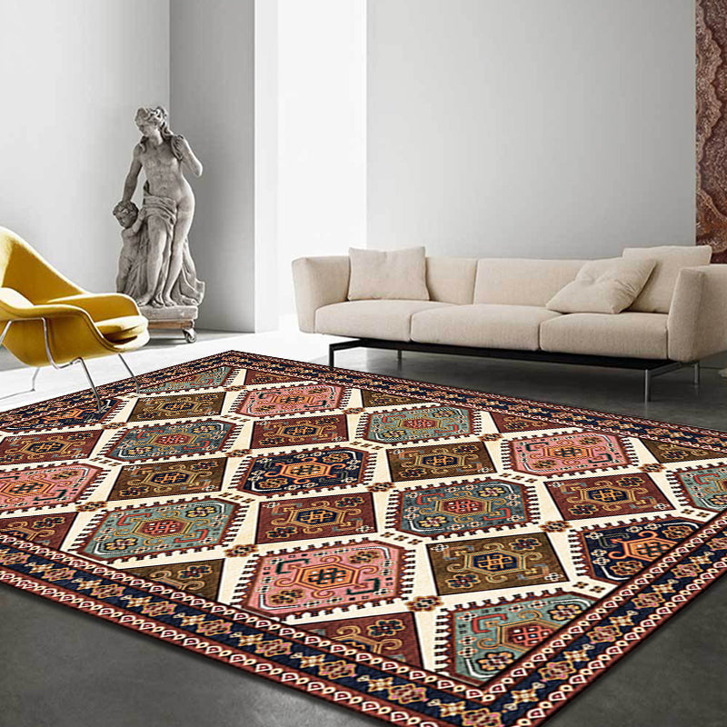Lisslune | Moroccan Living Room Carpet Brown Tribal Geometric Pattern Carpet Polyester Washable Non-Slip Pet-Friendly Area Rug